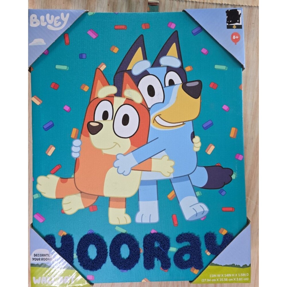 Bluey Print Cartoon Wall Art for Kids Room Decorative Multicolor Wood 11" X 14"